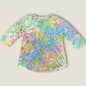 Atelier Gozde Yilmaz Palm Print Top Medium M USA Tropical Coastal Blue Green